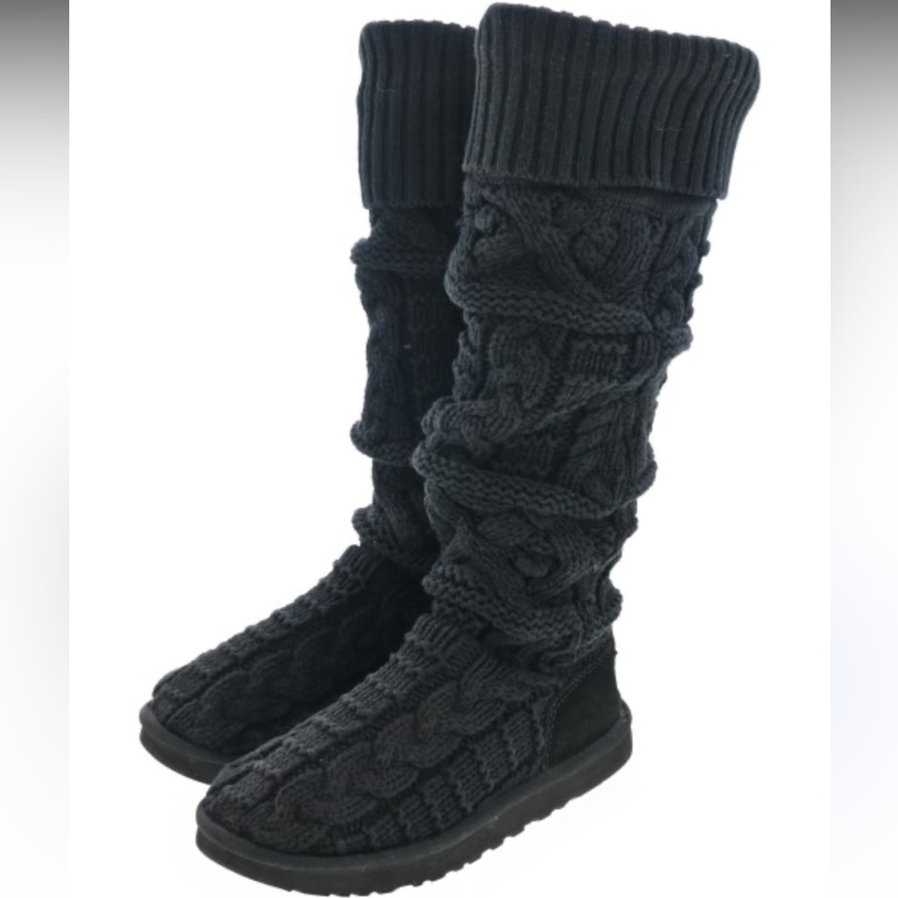 UGG Australia Over the Knee Twisted Cable Knit Cardy Black Tall Boots Women’s 6
